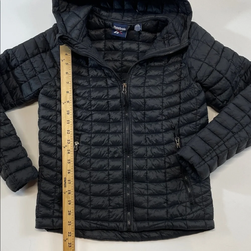 Reebok Youth Packable Puffer Jacket Hooded Lightweight Quilted Black Sz 14